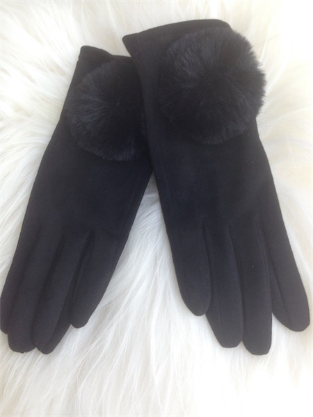 Handschuh mit Bommel, schwarz
